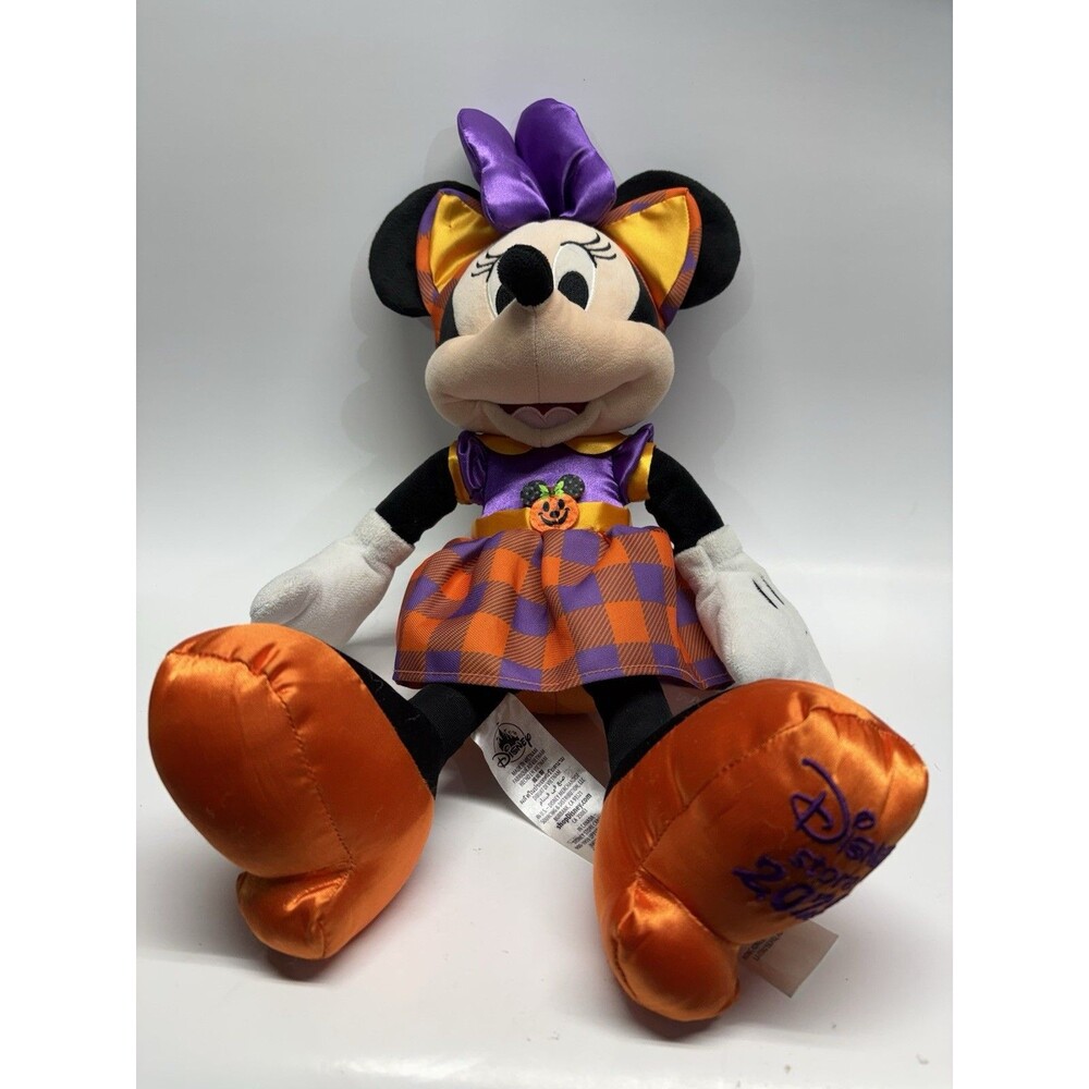 Disney Store 2021 Halloween Minnie Mouse Plush Purple Orange Buffalo Plaid